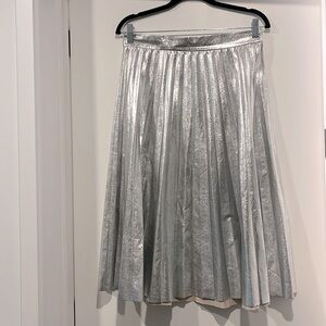 Metallic Silver Pleated Midi Skirt